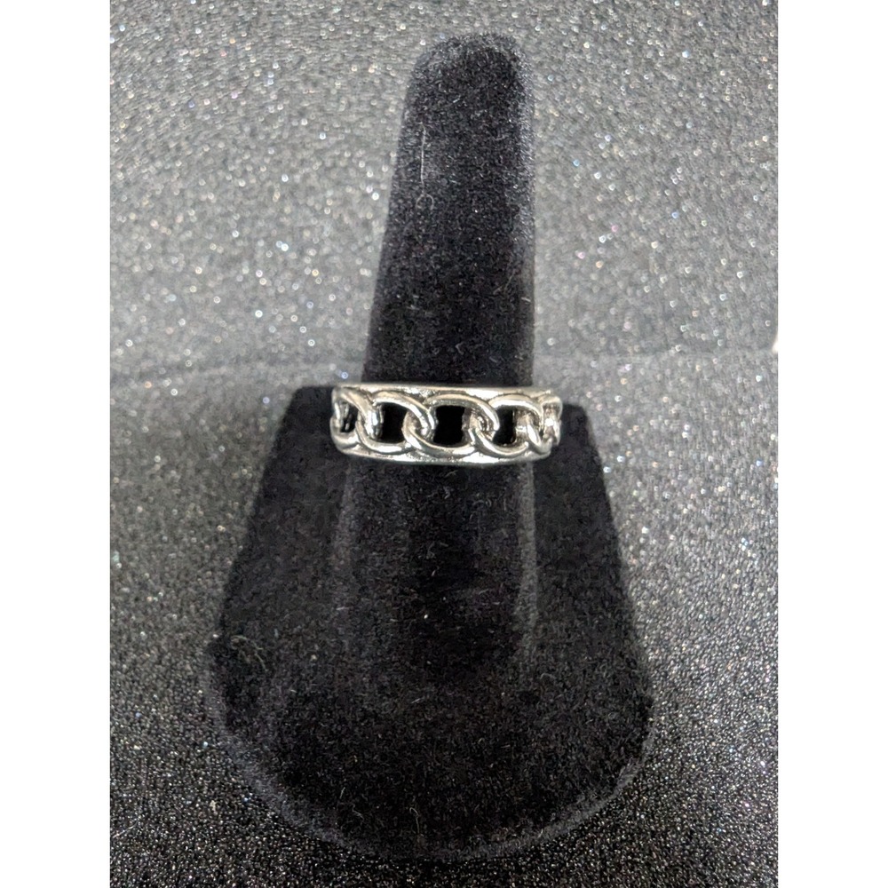 Silver Toned Wide Band Chain Link Ring - size 6.5